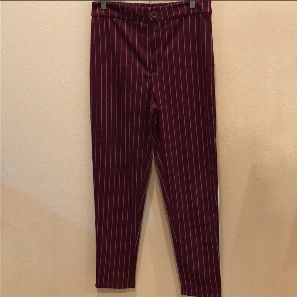 Forever 21 Maroon Pinstriped Pants